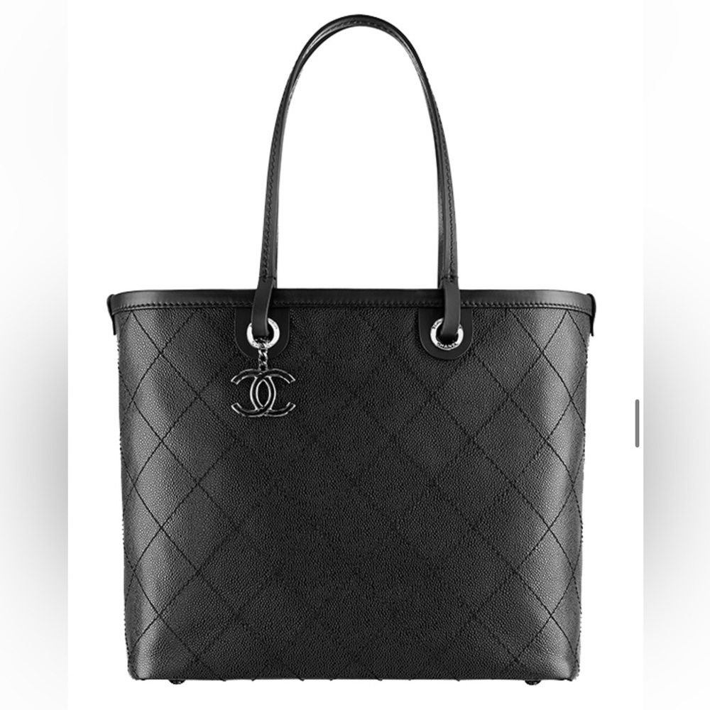 Chanel “Shopping Fever” Tote in Black Quilted Caviar Leather